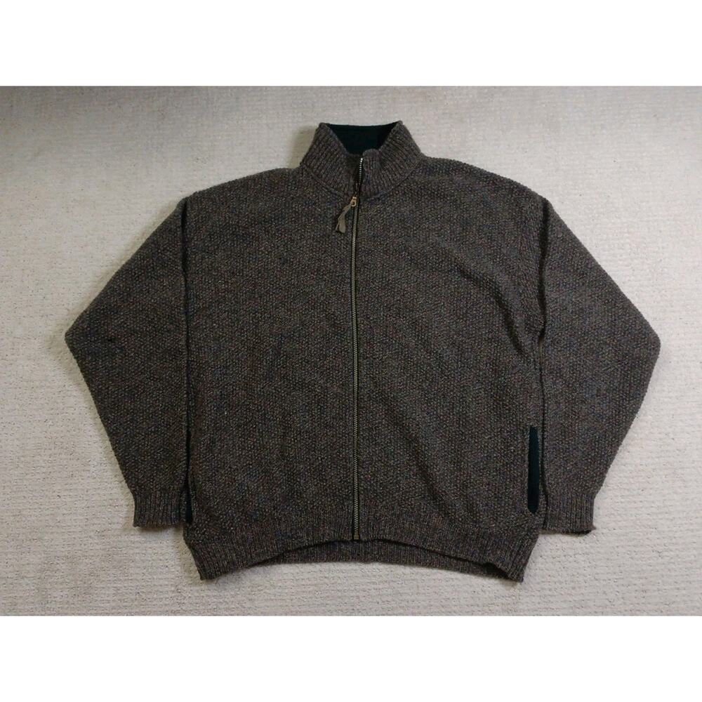 Vintage Orvis Sweater Mens XL Brown Wool Blend Full Zip Mock Neck Made In USA